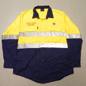 King Gee * chevronsheb long long sleeve work shirt XL old clothes yellow color navy blue color oil engineer *a