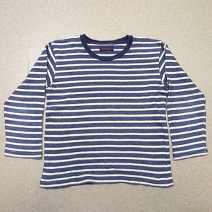 日本製 BLUE BLUE インディゴ ボーダー 長袖 カットソー 3 キッズサイズ 子供服 USED ハリラン トレーナー 古着 ★c