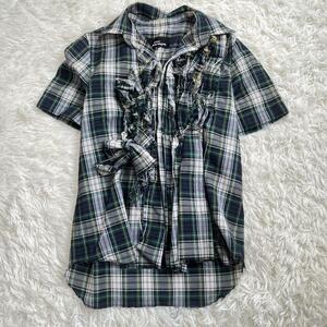 [ beautiful goods ] Toriko Comme des Garcons short sleeves shirt blouse check ribbon frill 