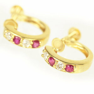 K18YG both ear for earrings diamond 0.08/0.08ct ruby yellow gold 20550 [ used ]