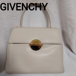 最終値下げ☆ヴィンテージ☆ジバンシー GIVENCHYハンドバッグ アイボリー ロゴプレート☆値下げ交渉NG☆