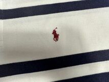 ☆ビッグサイズ US古着 POLO Ralph Lauren ポロシャツ ボーダー柄 ポニーロゴ刺繍 白ホワイト×ネイビー紺【L】鹿の子　　　　　◆3849◆_画像7