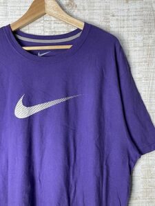 ☆超ビッグサイズ US古着 NIKE ナイキ Tシャツ 半袖 スウォッシュ ロゴ プリント 紫パープル【3XL/XXL】コットン　　　　　◆3782◆