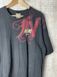 ☆ビッグサイズ US古着 NIKE ナイキ Tシャツ 半袖 プリント ラバープリント ブラック黒【XL】コットン　　　　　　◆3788◆