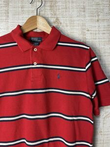 ☆US古着 POLO Ralph Lauren ラルフローレン ポロシャツ ボーダー柄 ポニーロゴ刺繍 レッド赤×白【L14-16】鹿の子　　　　　◆3825◆