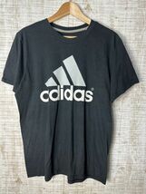 ☆US古着 adidas アディダス プリント デカロゴ Tシャツ ドライ 速乾 スポーツ ブラック黒【L】コットンポリ　　　　　◆3861◆_画像2