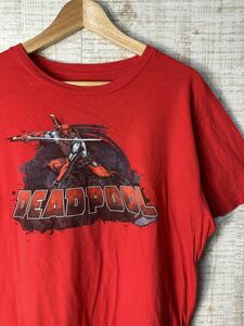 ☆US古着 DEAD POOL イラスト キャラクター プリント Tシャツ レッド赤 KIDS キッズ【L】コットン　　　　◆3874◆