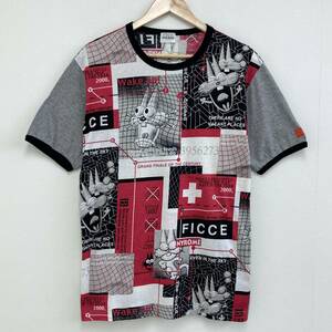 90s FICCE JEANS もーれつア太郎 ニャロメ 総柄 Tシャツ YOSHIYUKI KONISHI ドン小西 フィッチェ 赤塚不二夫 domestic archive 3040005