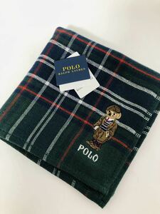 新品　ポロラルフローレン　タオルハンカチ　ポロベア　ベア刺繍　グリーンチェック　polo ralph lauren