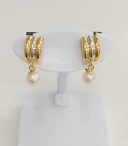 K18|Pt900 earrings 1.5g Gold platinum combination white stone 