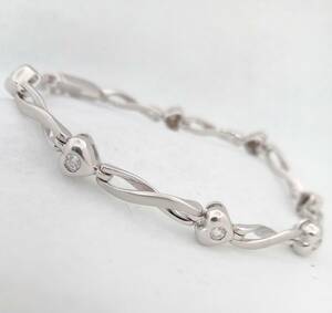 K18WG／ダイヤ付デザインブレスレット／ダイヤ0.29ct／18cm(内径 約17cm)／12.1g