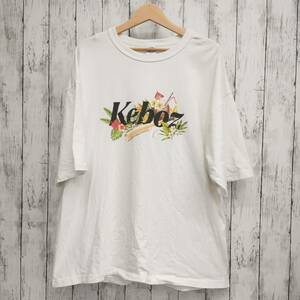 Tシャツ/ロンT ホワイト Tシャツ ロンT keboz コットン100％ ハイビスカス × baseball柄 半袖Tシャツ Lサイズ