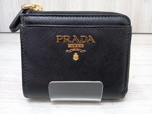 PRADA プラダ 1ML025 コインケース 小銭入れ サフィアーノメタル ブラック×ゴールド L字ファスナー レディース財布 店舗受取可