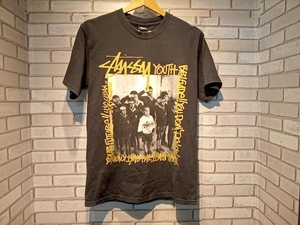 STUSSY ステューシー 敬礼プリント 半袖Tシャツ ブラック ゴールドラメ ロゴプリント Sサイズ ストリート