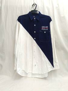 [90s] POLO by Ralph Lauren RL-93 ポロラルフローレン メンズ 長袖シャツ ホワイト ネイビー M オリジナル ヴィンテージ 古着 店舗受取可