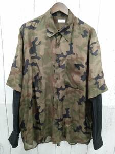 DRIES VAN NOTEN ドリスヴァンノッテン CARLE 4064 M.W.SHIRT KAKI シルク 長袖シャツ 221-020712 シースルー メンズ size L カーキ