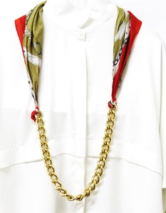 新品 美品【SHI 4】正規販売 イタリア製 スカーフ ゴールドチェーン ネックレス N5202942 ヨーロッパ雑貨 アクセサリー おしゃれ小物