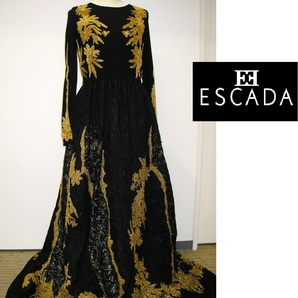 【新品・B品】ESCADA（エスカーダ）ロングダウン ドレス　パーティードレス　ワンピース　豪華　刺繍ドレス　デザイナーズ　※1ヵ所穴あり