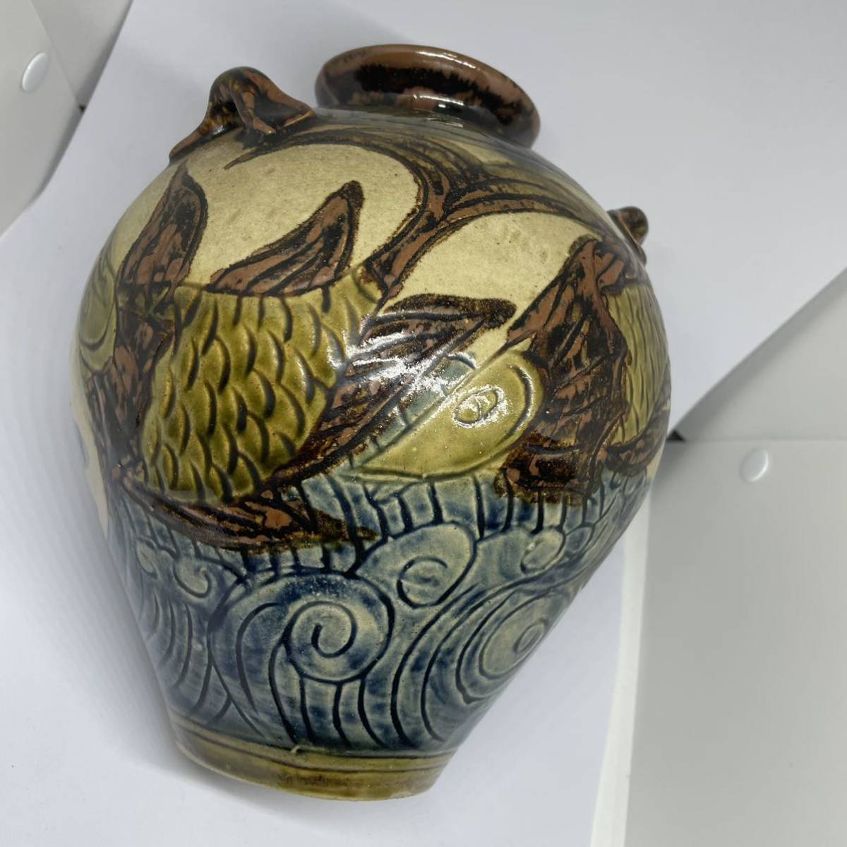 壺屋焼き 与那覇長大 赤絵 花瓶 雅虎拍卖代购