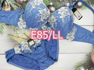 PS29-E85/LL ブラ＆ショーツセット 新品/青系 チュール 花柄刺繍