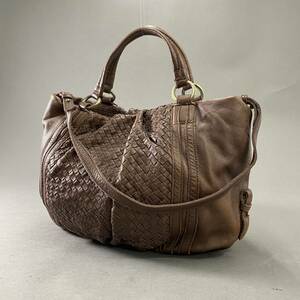 Df7 SAZABY Sazaby 2way shoulder bag handbag mesh knitting original leather leather bag Brown lady's for women 