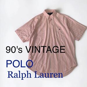 90's VINTAGE POLO Ralph Lauren BLAIRE 海外セールス品 シアサッカー ストライプ ボタンダウン シャツ ラルフローレン 半袖 ビッグサイズ
