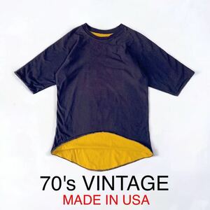 70's VINTAGE Russell Athletic USA製 リバーシブル ダブルフェイス Tシャツ M〜L 紺×黄 ラッセル ビンテージ Tシャツ 70年代 70s 古着