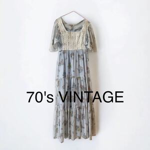 アメリカ購入 希少 70's VINTAGE カントリー ワンピース フルレングス 花柄 TALON ドレス ウエスタン 70年代 輸入 古着 マキシ丈 ロング