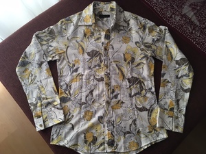  superior article rare MORGAN Morgan long sleeve shirt flower .. print cotton . ivory × yellow group men's size 2