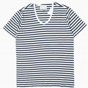 新品 pyjama clothing ピジャマクロージング ベルギー製 Border ?U-Neck Tee ボーダーUネックTシャツ S ネイビー 半袖 カットソー g9608