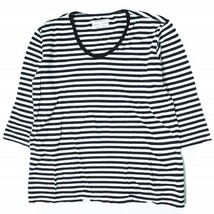 pyjama clothing ピジャマクロージング ベルギー製 Border ?U-Neck Tee 五分袖ボーダーUネックTシャツ S ネイビー カットソー g9604_画像1