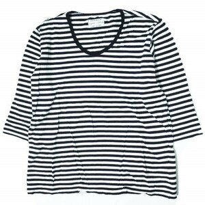 pyjama clothing ピジャマクロージング ベルギー製 Border ?U-Neck Tee 五分袖ボーダーUネックTシャツ S ネイビー カットソー g9604