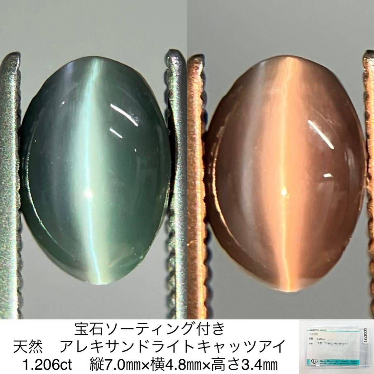 天然 アレキサンドライト キャッツアイ ルース 0.799ct ソーティング付