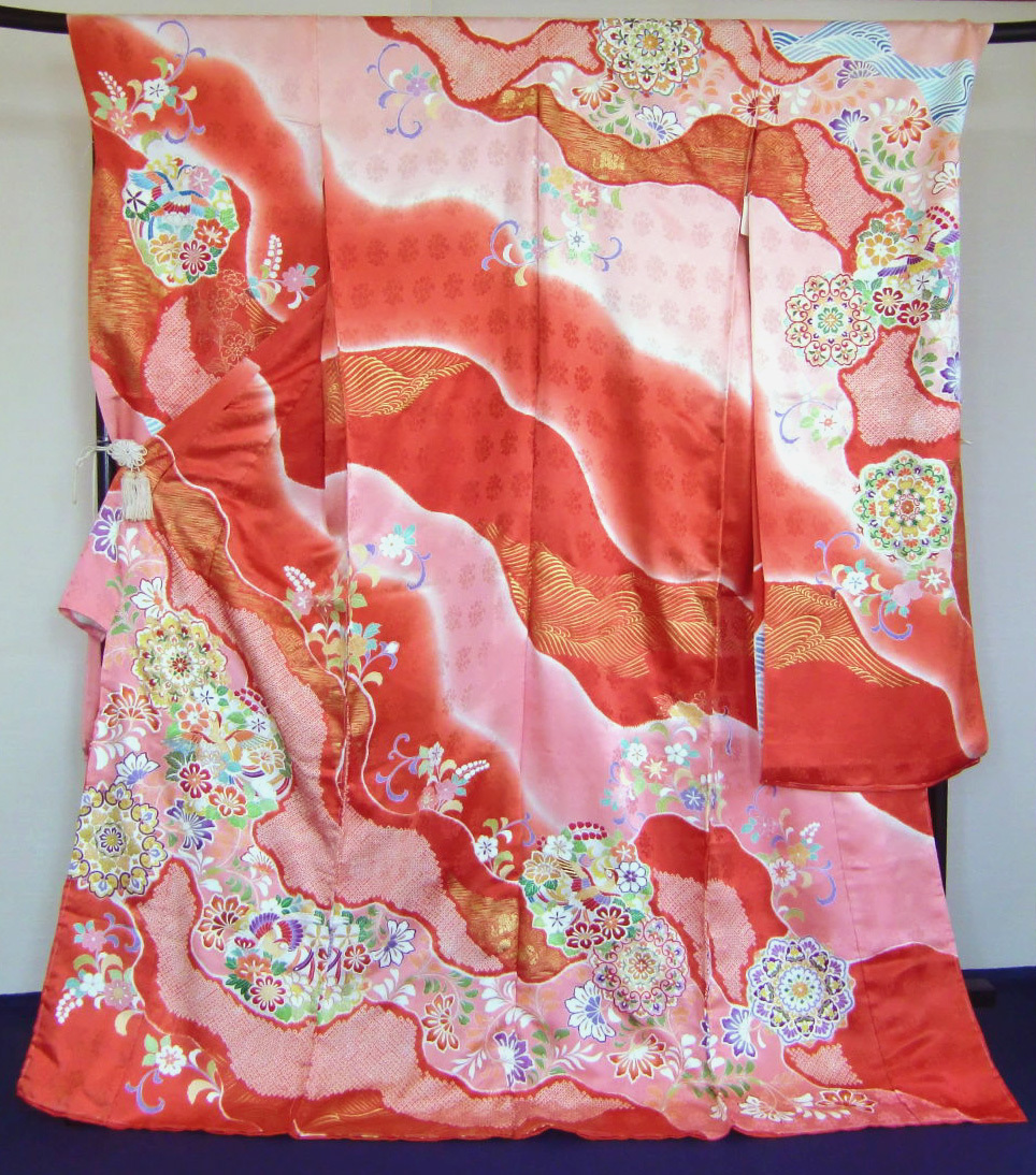 [Nuevo] [Seda japonesa] Dye Master Pintado a mano Kyoto Yuzen Patrón clásico Furisode Bermellón Rojo Rosa Producto doméstico Kimono Furisode Ceremonia de mayoría de edad Ceremonia de graduación de seda pura Boda Sin confeccionar Kimono sin usar, moda, kimono de mujer, kimono, furisodio