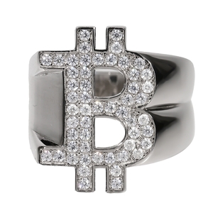 925Silver ビットコイン リング BTC Ring アクセサリー CZダイヤ（キュービック・ジルコニア）シルバー 18号（USサイズ9）