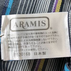 ● ARAMIS アラミス ● ランダム ストライプ柄 リバースデザイン リネン混 半袖 ボックス ボタンシャツ ホワイト×ネイビー系 Lの画像5