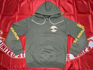 中古美品　USMC MWTC MOUNTAIN WARFARE TRANNING CENTER BRIDGEPORT, CA コットンHOODIE MV SPORTS製　Sサイズ　OD