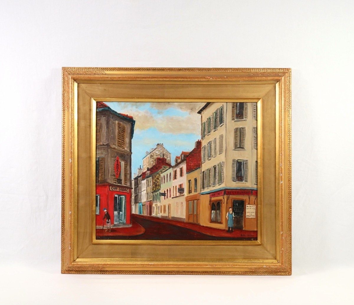 真品 青木四郎 1974年 油画 Rue de Chateaud 尺寸 F10 出生于神奈川县 师从野口贤三 留法艺术家 暖色调 优雅的巴黎街景 7616, 绘画, 油画, 自然, 山水画