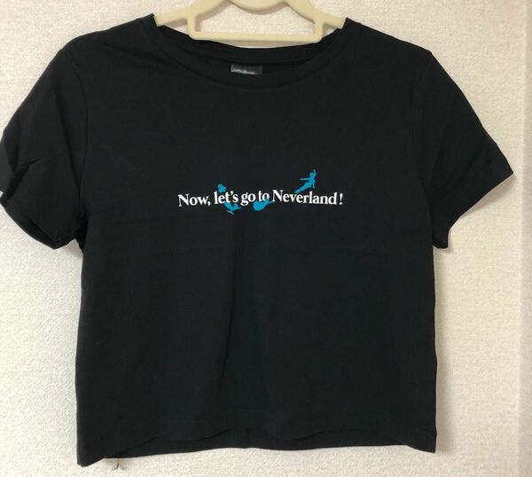 GU ディズニー　ピーターパン　クロップド丈　Tシャツ　レディース　XL 黒　新品　シンプルデザイン