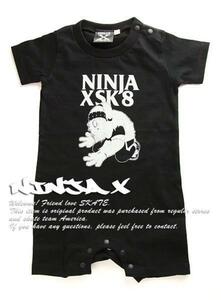 NINJA X (ニンジャエックス) ベビー ロンパース Baby 赤ちゃん 新生児 no-life Original SK8 Monster Black ブラック (80サイズ)