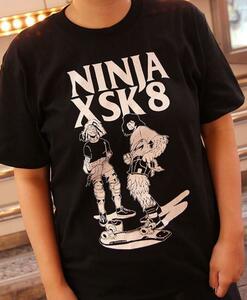NINJA X (ニンジャエックス) オリジナル Tシャツ Original SK8 two men Black 黒 (L) スケボー SKATE SK8 スケートボード HARD CORE PUNK
