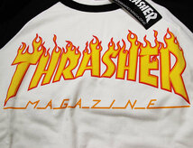 Thrasher (スラッシャー) ラグランTシャツ 七分袖 Flame logo Raglan 3/4 T-Shirt Black×White ホワイト (M) スケボー SK8 スケートボード_画像3