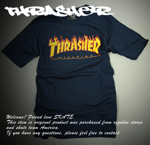 Thrasher Magazine (US企画) スラッシャーマガジン Tシャツ Flame Logo T-Shirt Navy ネイビー (M) スケボー SKATE SK8 スケートボード