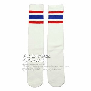 SkaterSocks ロングソックス 靴下 ソックス Knee high White tube socks with Red-Royal Blue stripes style 3 (22インチ)
