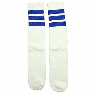 SkaterSocks (スケーターソックス) ロングソックス 靴下 Knee high White tube socks with Royal Blue stripes style 1 (22インチ)