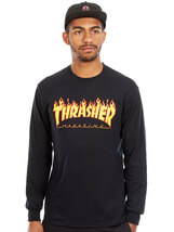 Thrasher (スラッシャー) US ロンT ロングTシャツ 長袖 Flame Logo Longsleeve T-Shirt Black ブラック (M) スケボー SKATE SK8_画像1