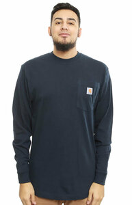 CARHARTT(カーハート)US企画 ロンT ロングTシャツ 長袖 Men’s Workwear Pocket L/S T-Shirt Navy ネイビー (XL) ポケット付き 無地 (K126)