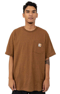 CARHARTT (カーハート) US Tシャツ Workwear Pocket T-Shirt Oiled Walnut Heather Brown ブラウンヘザー (M) ポケット付き (K87)