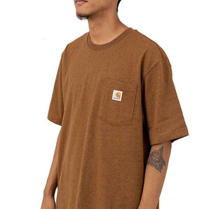 CARHARTT (カーハート) US Tシャツ Workwear Pocket T-Shirt Oiled Walnut Heather Brown ブラウンヘザー (L) ポケット付き (K87)の画像2