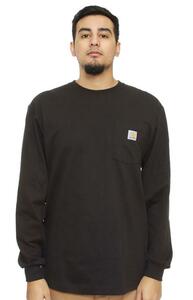 Carhartt (カーハート) US ロンT ロングTシャツ 長袖 L/S Workwear Pocket Shirt Black ブラック (XL) ポケット付き 無地 (K126)